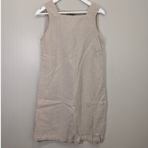 Flax Linen Dress Khaki Neutral Minimalist Capsule Wardrobe Lagenlook Size P(S)